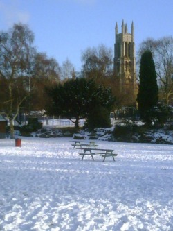 St. George's Park in Kidderminster in the snow