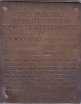 Photograph of the original plaque that was installed in St. George's Park in 1927